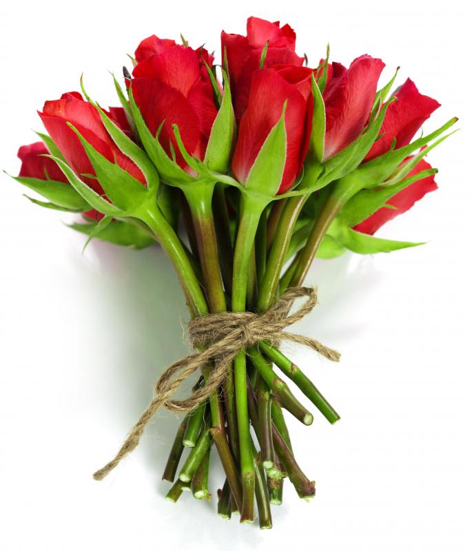 Valentines window displays may feature bouquets of red roses.
