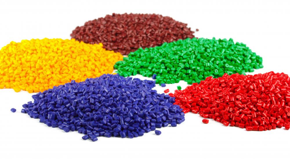 Pellets of recycled plastic.
