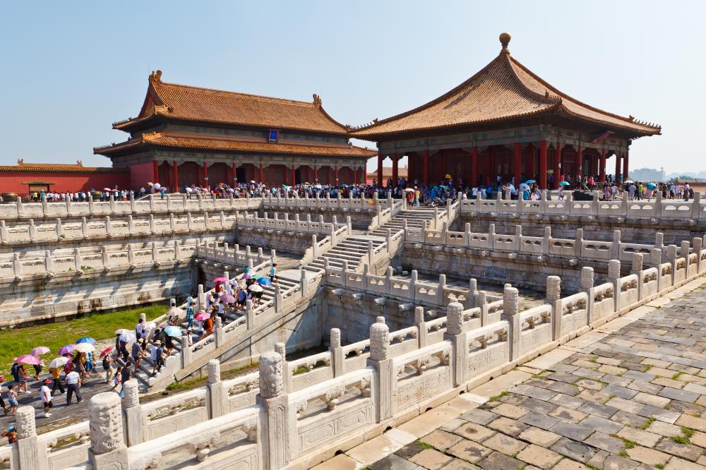 Tourists visiting the Forbidden City in Beijing, China. Tourism can be considered an invisible export.