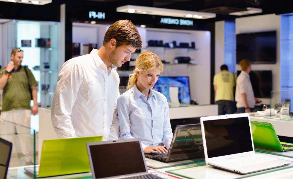 Electronics stores often use a pitch for a computer to sell add-ons like speakers and printers.