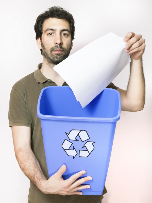 Recycled paper is converted back into raw materials to make new paper.