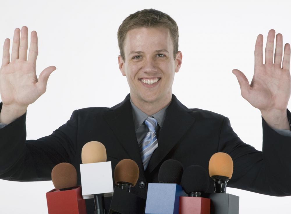 An event management company may call a press conference to generate publicity for an up and coming politician.