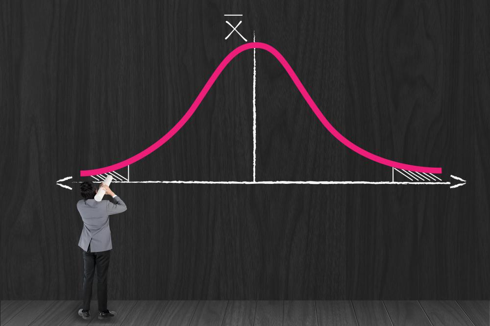 A normally distributed bell curve.