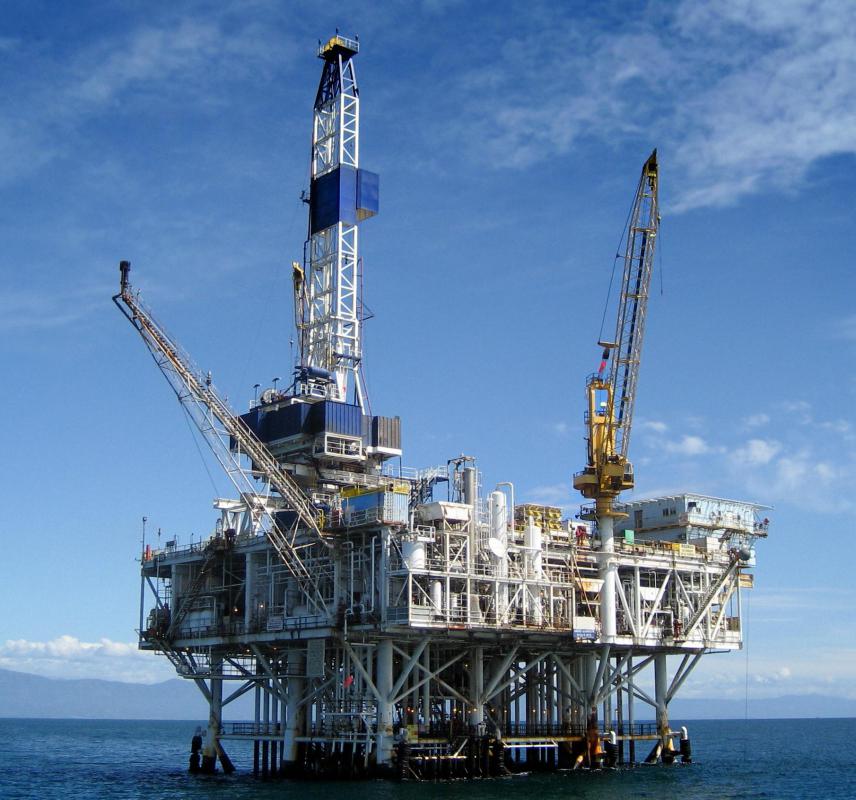 An offshore oil platform can be used to extract oil from the ground under the ocean.
