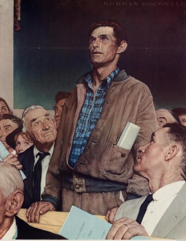 Tolerance for free speech, which was often depicted in scenes painted by artist Norman Rockwell, is considered a core American value.