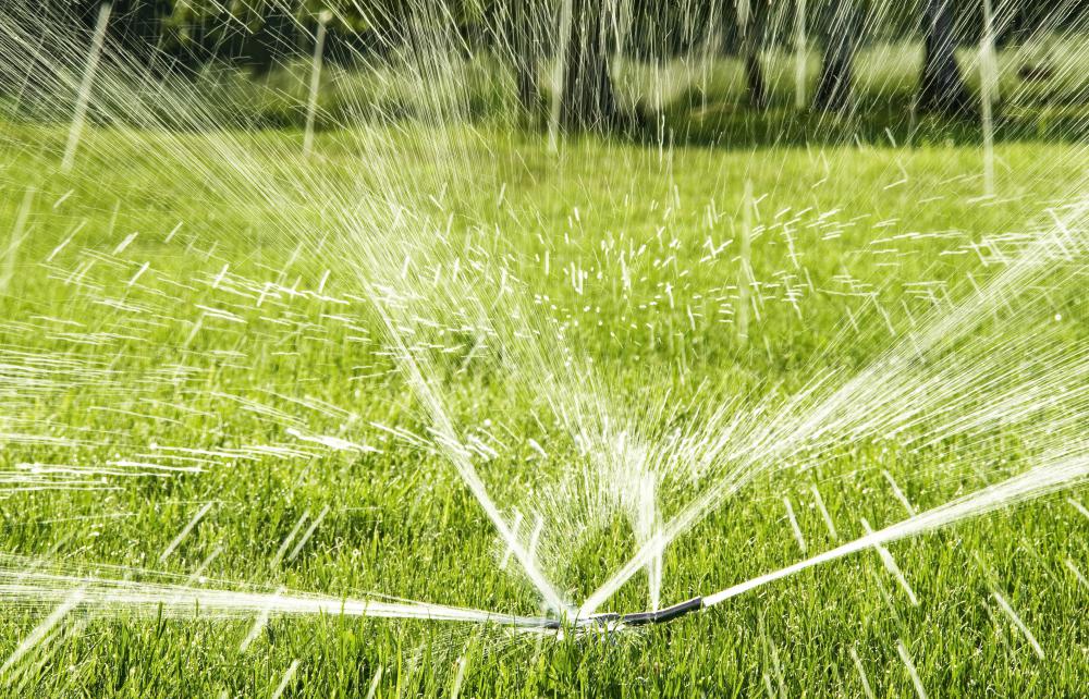 Lawns are often water with simple sprinkler systems.