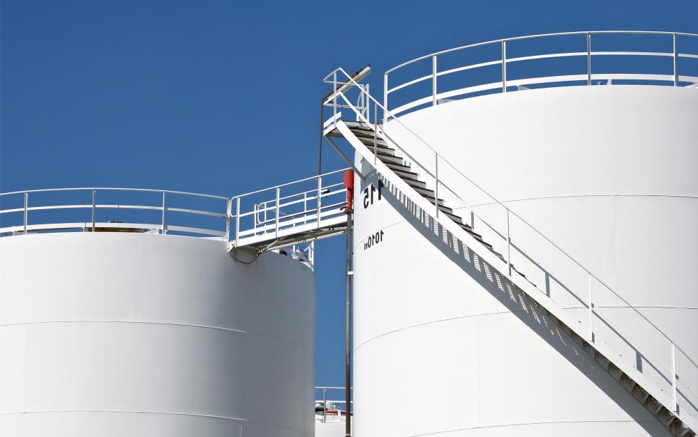 Oil is stored in tanks prior to shipping.