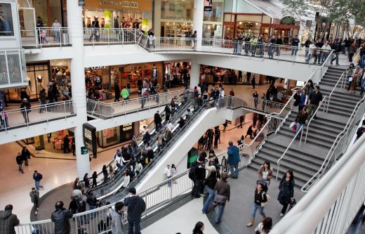 Shopping malls often have food courts near anchor stores.