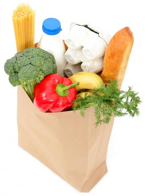 A bag of groceries, including some dry goods.